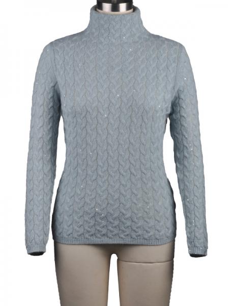 LADIES' 100%CASHMERE BEADS YARN CABLE PULLOVER