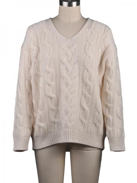 LADIES' 100%CASHMERE CABLE PULLOVER