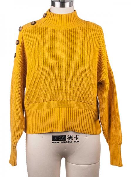 LADIES' BRIOCHE KNIT BUTTON PULLOVER