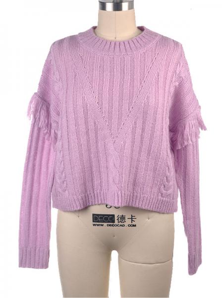 LADIES' CABLE FRINGE PULLOVER