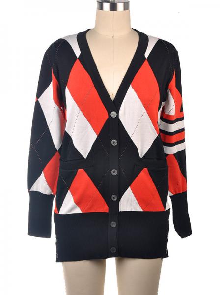 LADIES' DIAMOND CHECK CARDIGAN