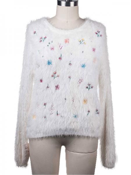 LADIES' FEATHER YARN EMBROIDERY PULLOVER