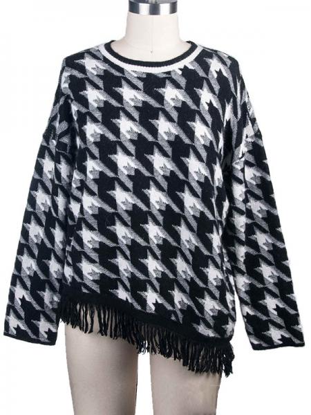 LADIES' JACQUARD FRINGES PULLOVER