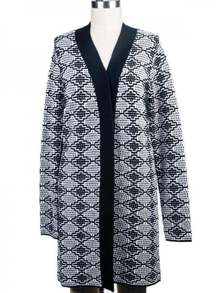 LADIES' JACQUARD LONG CARDIGAN