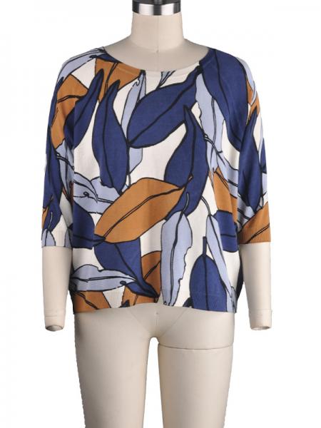 LADIES' LEAF DIGITAL PRINT PULLOVER