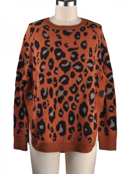 LADIES' LEOPARD JACQUARD PULLOVER