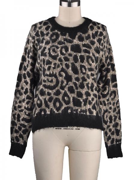 LADIES' LEOPARD JACQUARD PULLOVER