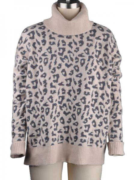 LADIES' LUREX LEOPARD JACQUARD PULLOVER