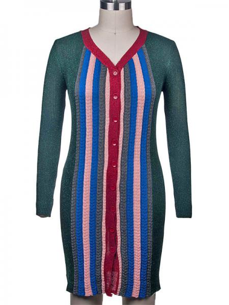 LADIES' LUREX STRIPE JACQUARD CARDIGAN