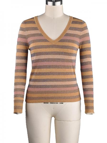 LADIES' LUREX STRIPE PULLOVER