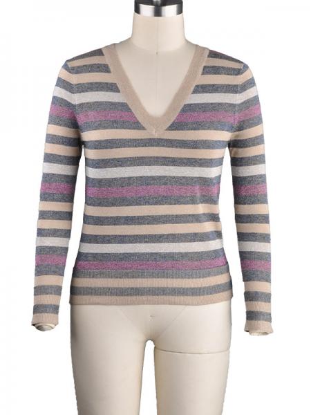 LADIES' LUREX STRIPE PULLOVER