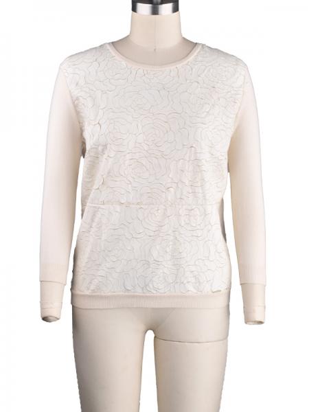 LADIES' PU FLOWER PATTERN PULLOVER