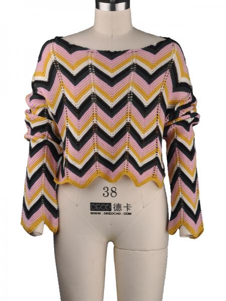 LADIES' RUFFLE STRIPE PULLOVER