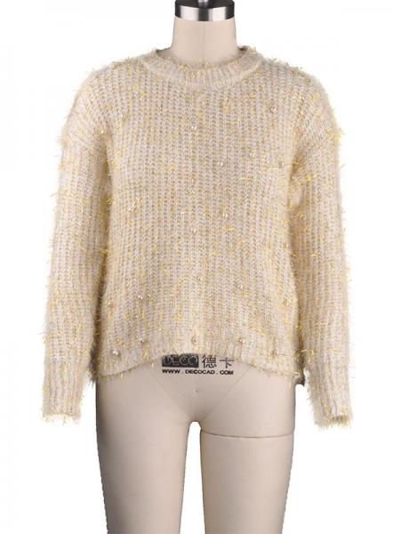 LADIES' SHINING LUREX BEADS PULLOVER