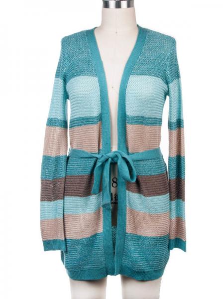 LADIES' STRIPE LUREX CARDIGAN