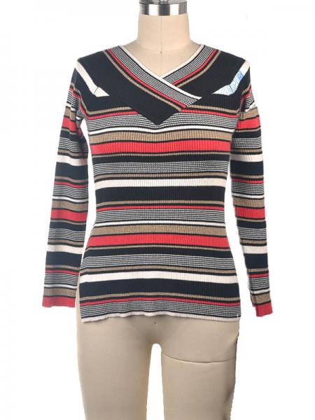 LADIES' STRIPE LUREX PULLOVER