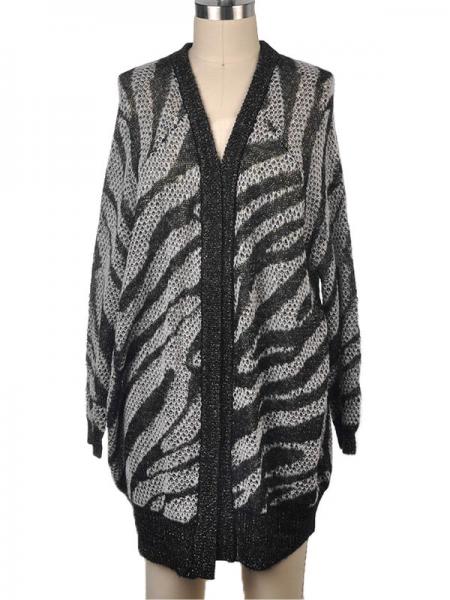 LADIES' ZEBRA JAQUARD CARDIGAN